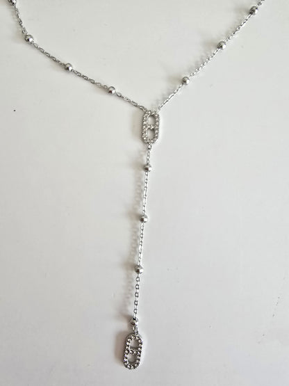 Collier Y maille marine en acier inoxydable serti de strass
