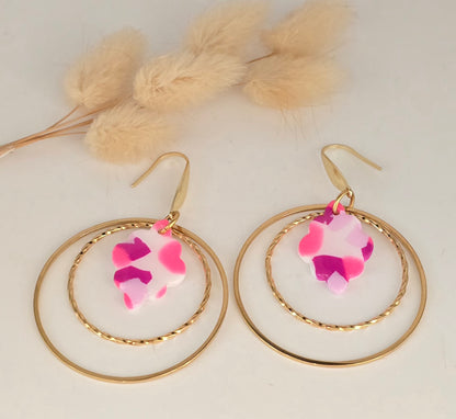 Boucles d’oreilles marbré rose et blanc acier inoxydable - vue 2 - Créa Gégé