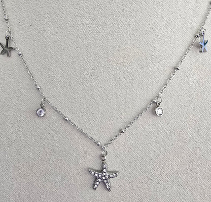 Collier pendentif Etoile strass - Acier inoxydable doré