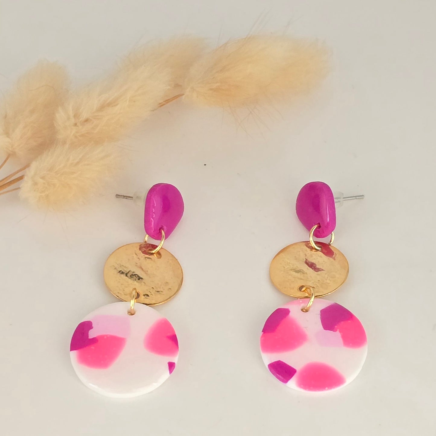 Boucles d’oreilles marbré de rose et blanc - vue 2 - Créa Gégé