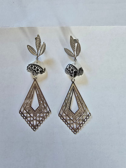 Boucles d'oreilles pendantes en acier inoxydable argenté et pâte polymère résinée effet dentelle